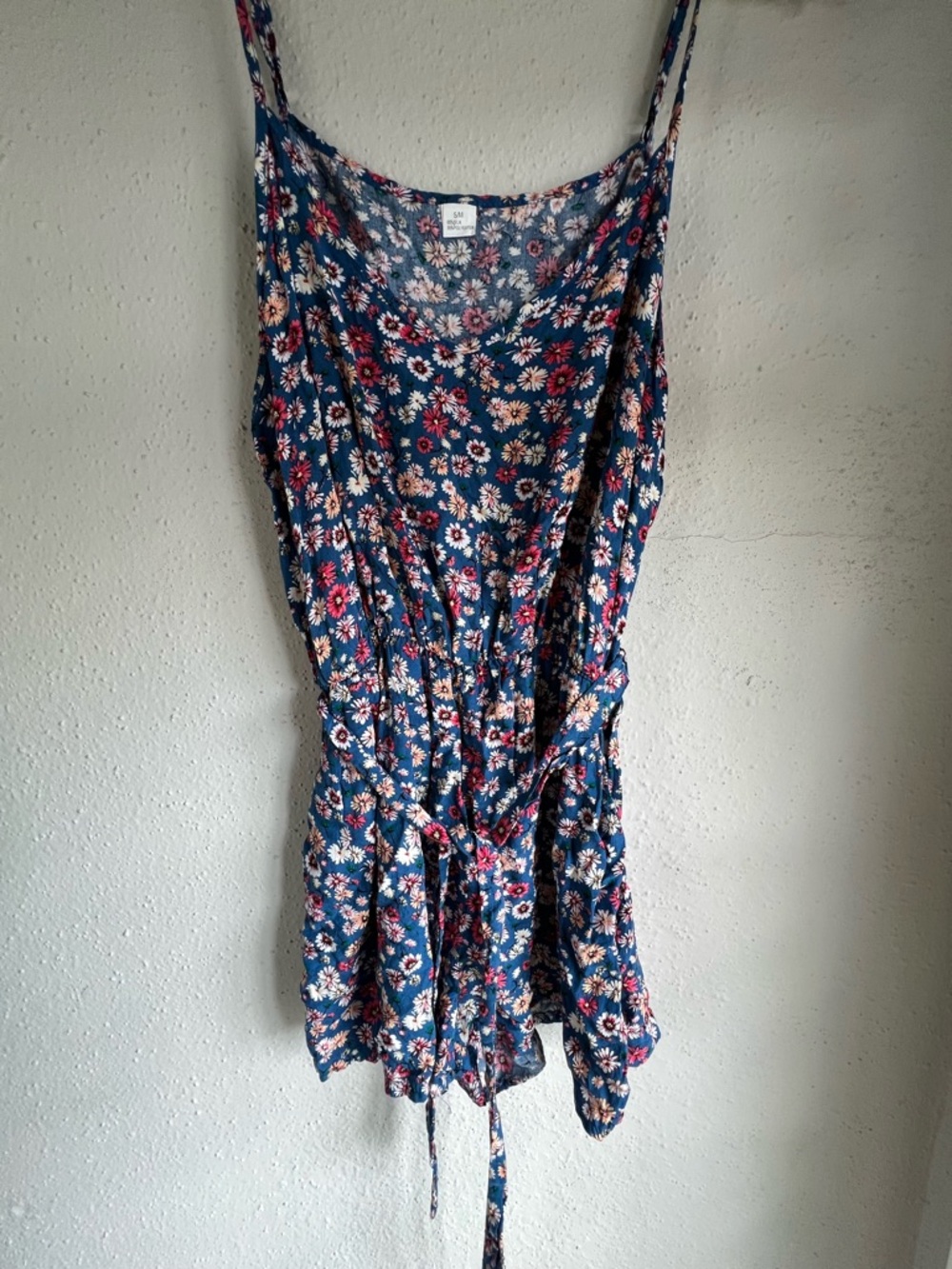 Blue Floral Spaghetti Strap Romper